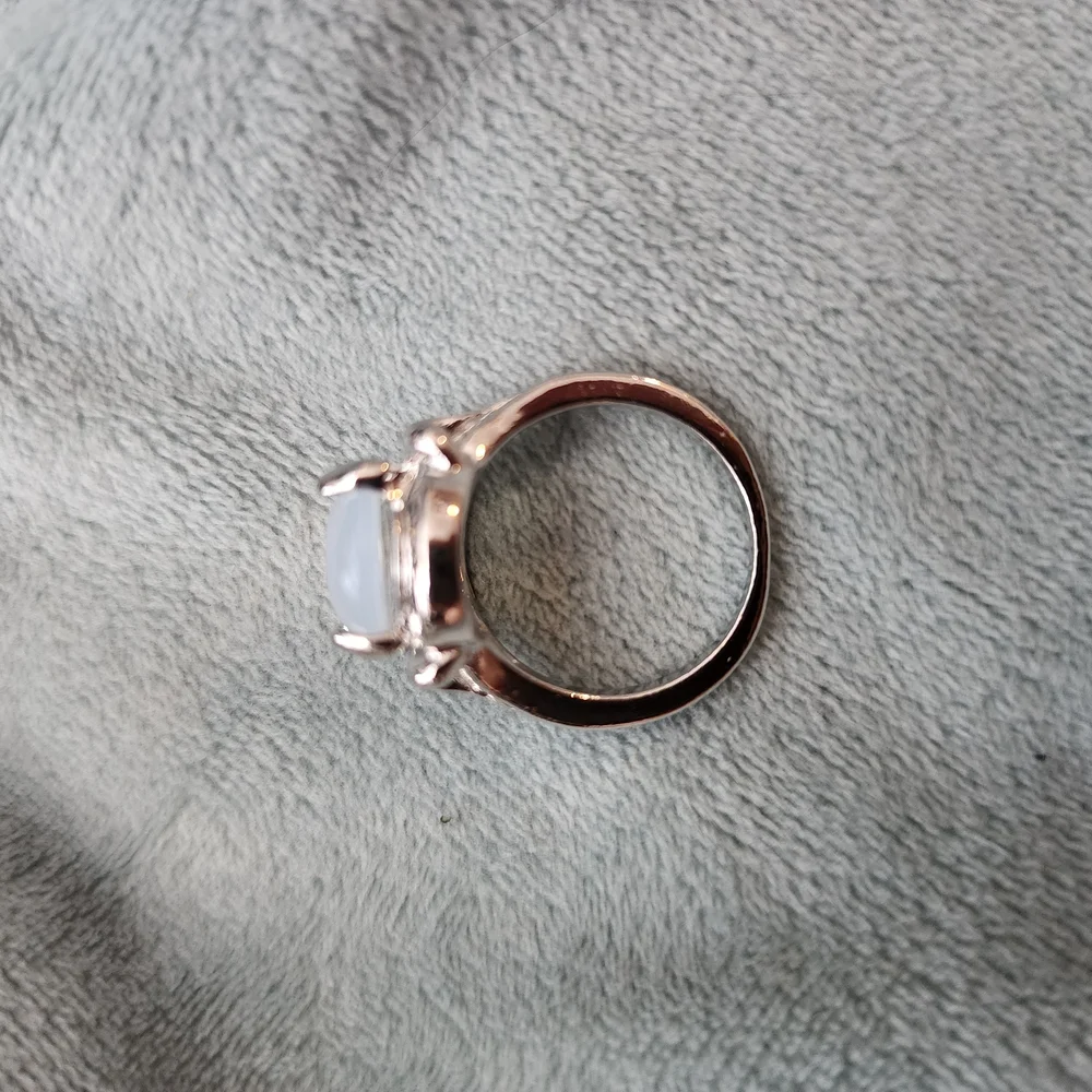 Size 7 Opalite Silver-tone Ring Ornate Details Bohemian Statement